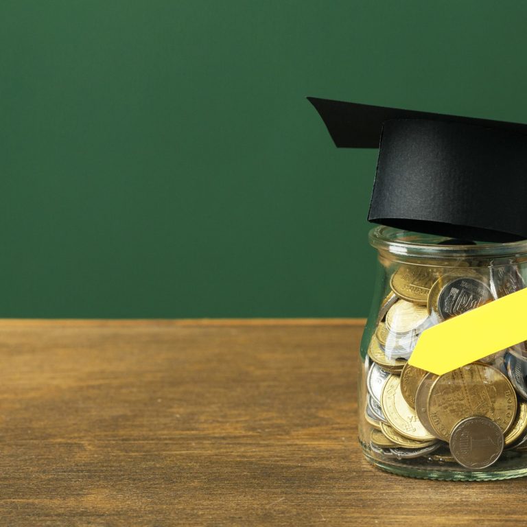 front-view-jar-with-coins-academic-cap